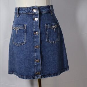 Denim Button-Front Skirt